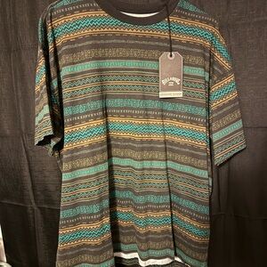 Billabong Men's Black and Teal Patterned Tee